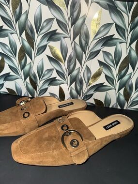 Nine West Brown Suede Buckle Slide Mules